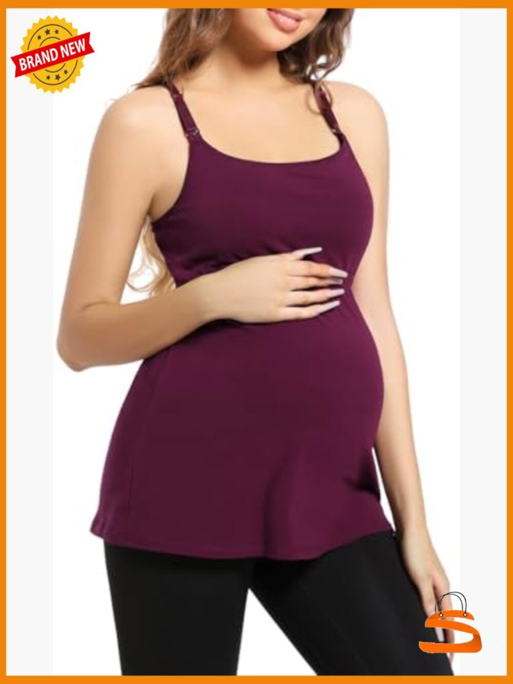 Cotton Maternity Nursing Tank Tops with Bralette Breastfeeding Shirts - Picture 6 of 7